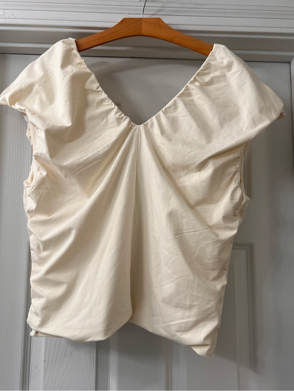 J. Crew Elegant Cream V-Neck Cap Sleeve Tunic Top Sz XXL 
Stretch